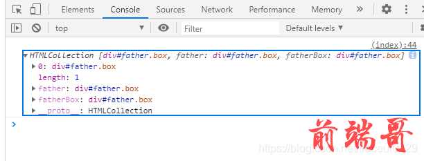 console.log(document.getElementsByClassName(“box”))图示
