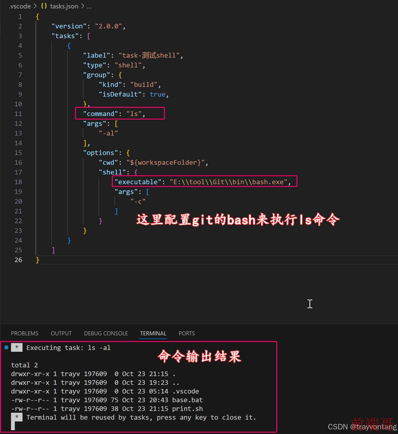 vscode shell输出