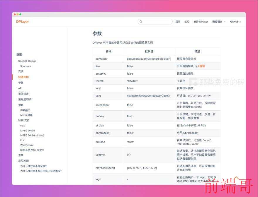 DPlayer 参数列表